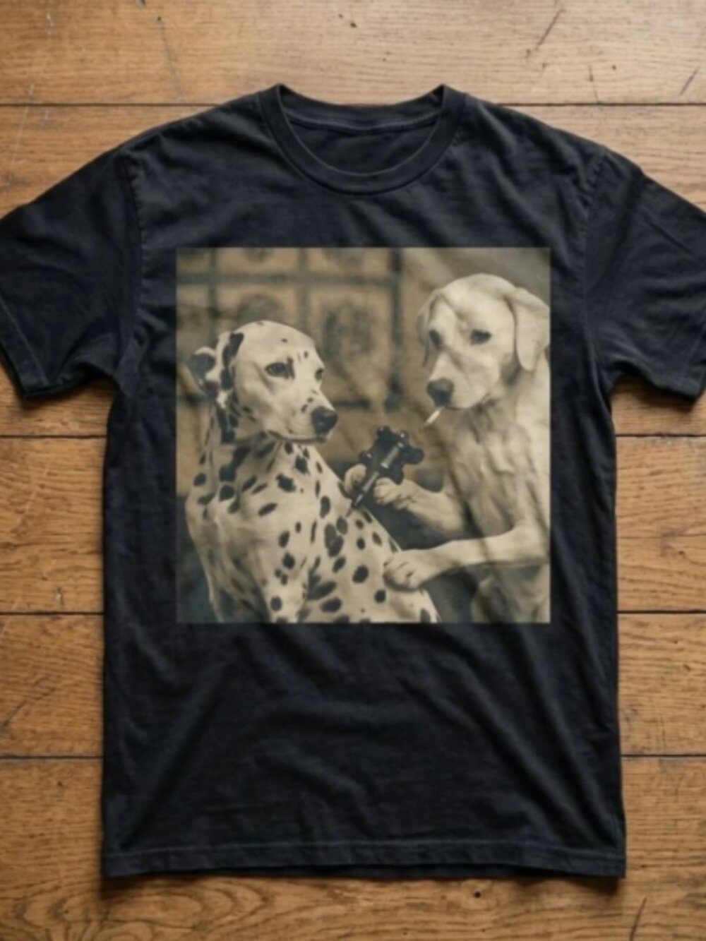 Vintage Tattoo Dog Graphic Tee Funny Y2K Aesthetic Streetwear Shirt